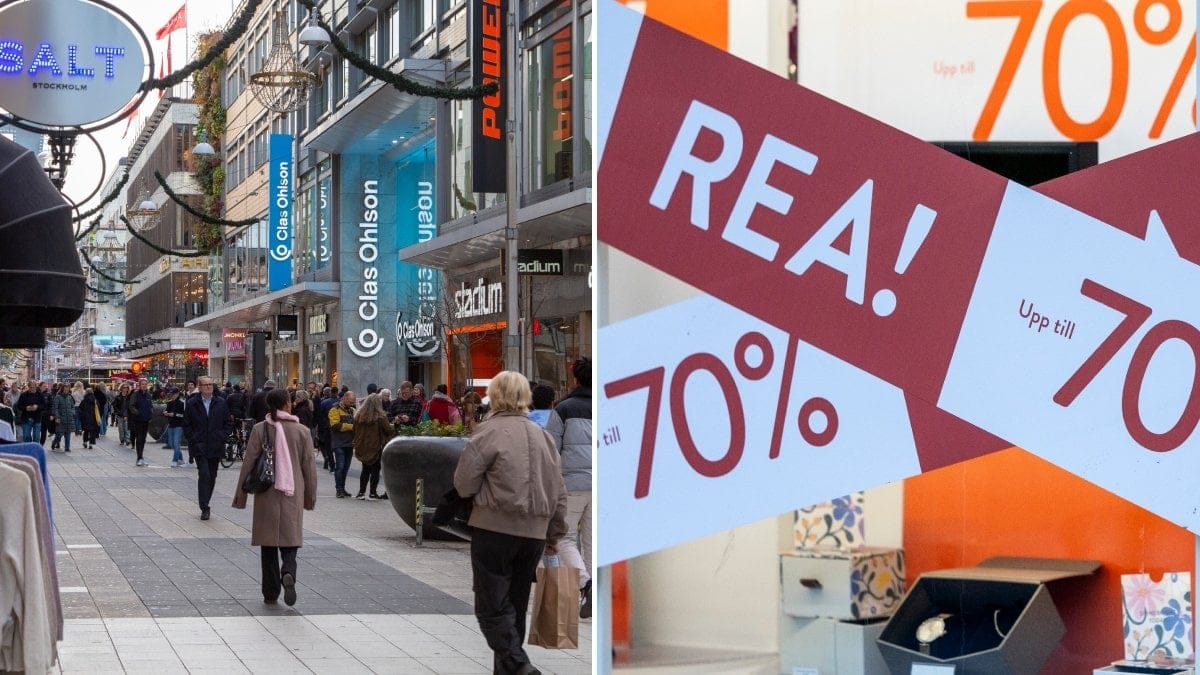 Bilder på en shoppinggata och reaskyltar.