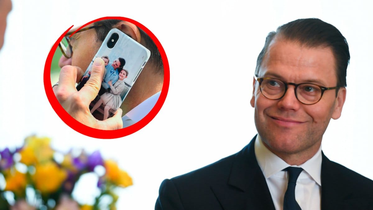 Prins Daniel – en inringad bild visar Daniels mobilfodral, där hans familj syns. 