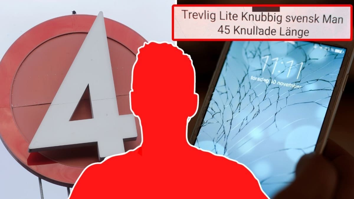 TV4-profil åtalas för sexköp. Övergripande bilder på TV4 logotypen och en röd siluett.