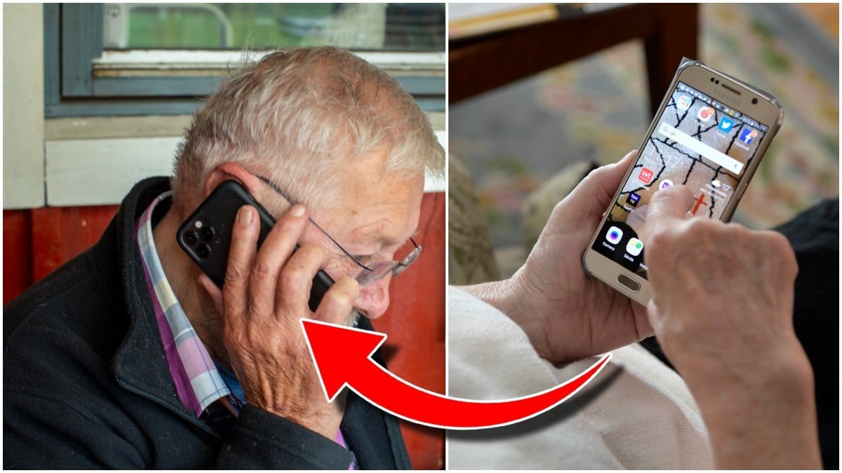 Äldre man pratar telefon.