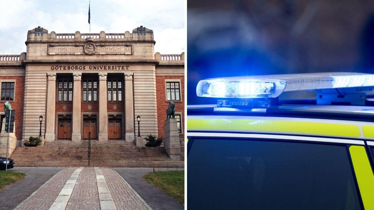 Göteborg universitet vänster, blåljus höger.