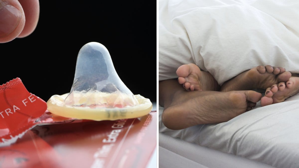 Kondom och genrebild på sex.