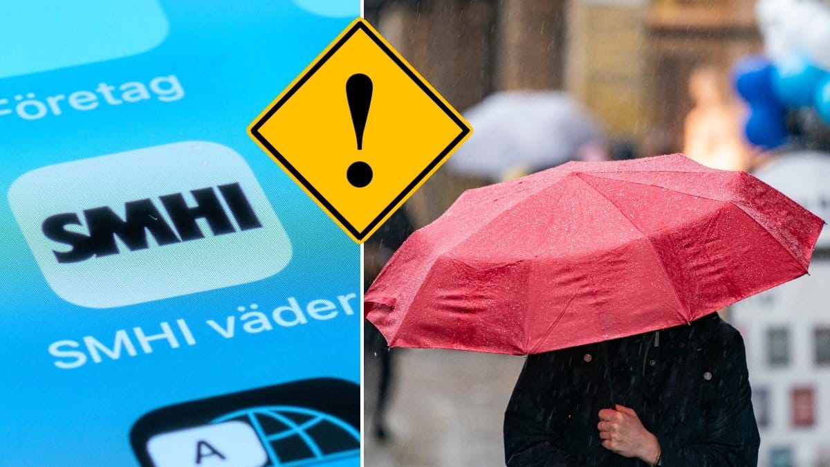 Bilde rpå paraply och SMHI:s app.