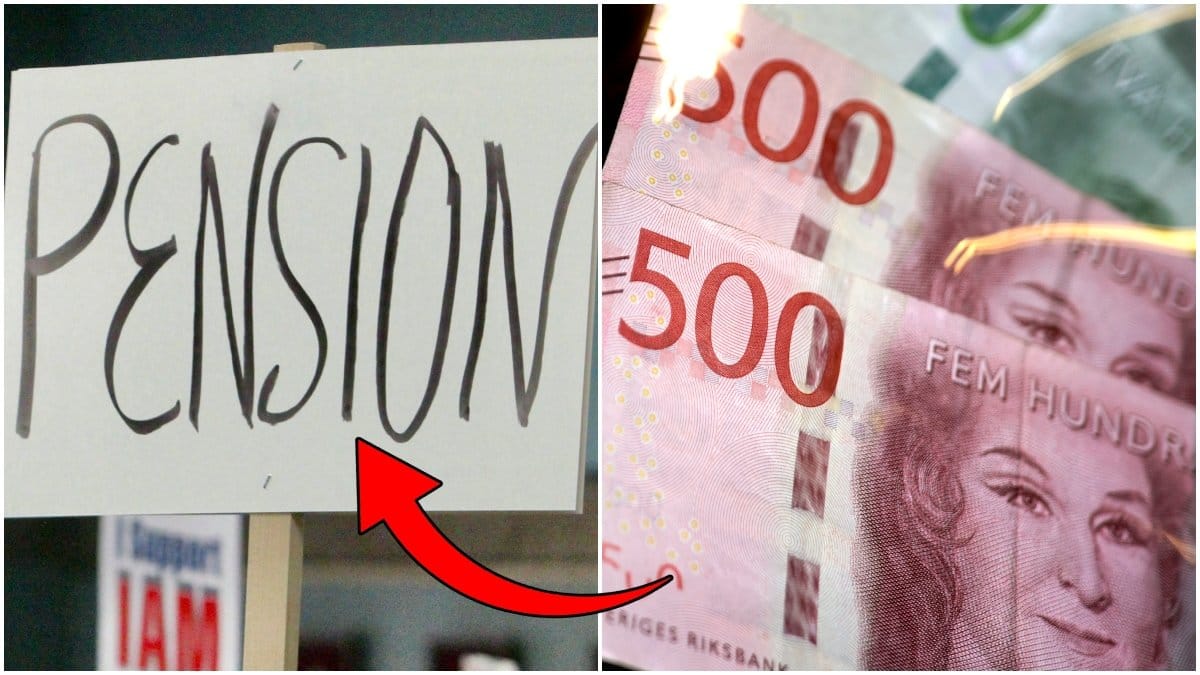 Skylt med ordet pension samt sedlar.
