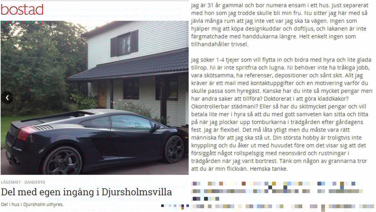 Man annonserar på blocket