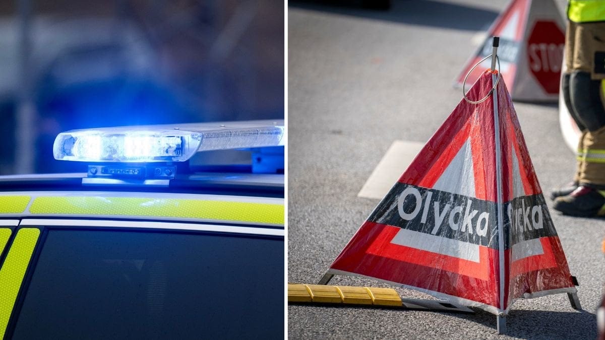 polisbil och skylt på olycka