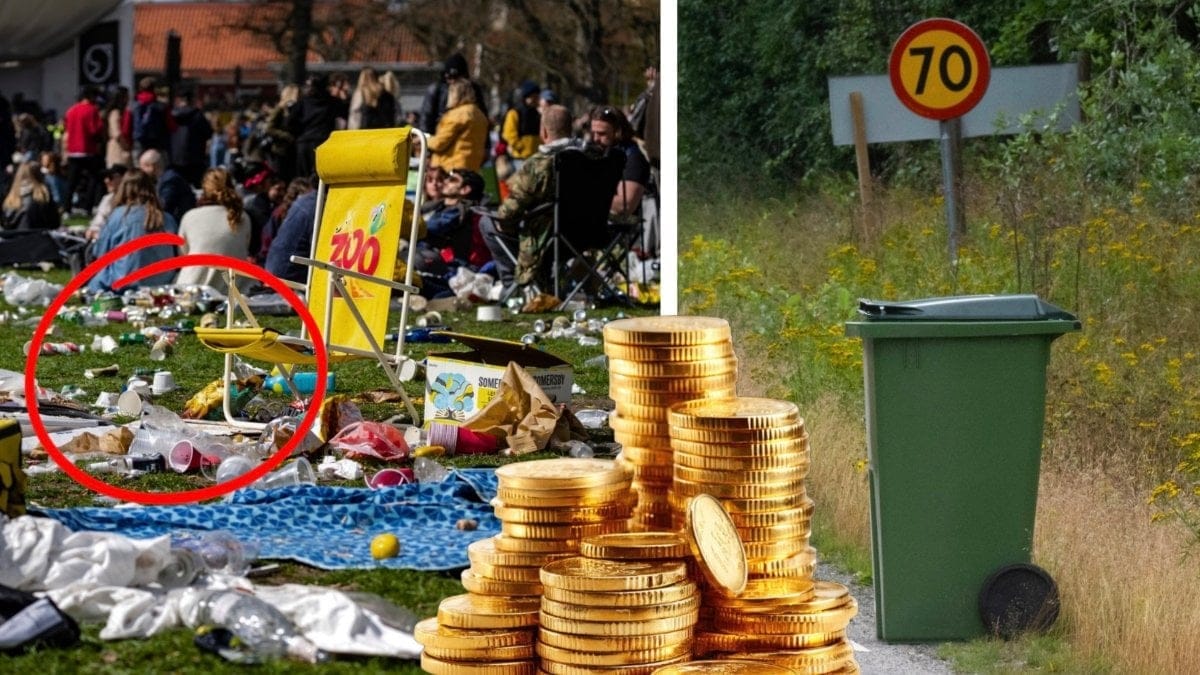 Slänga skräp och soptunna.