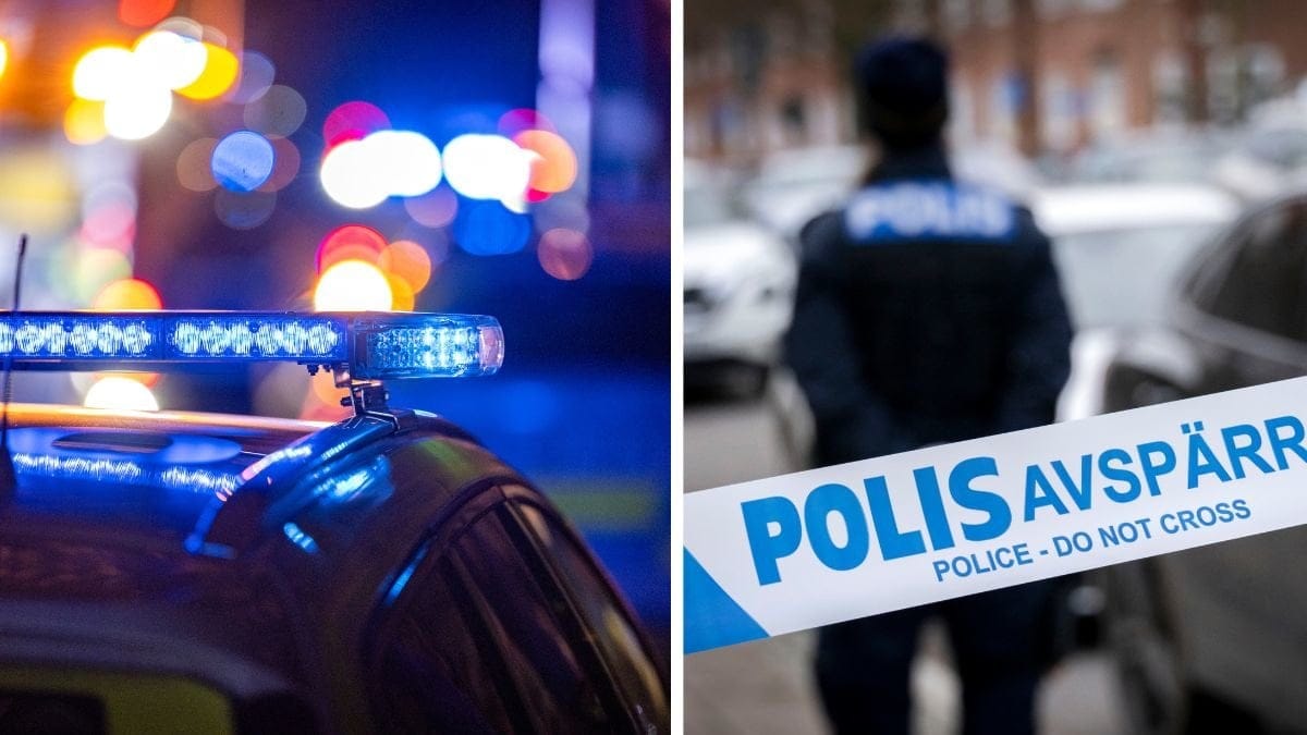 Blåljus vänster,polisavspärrning höger.
