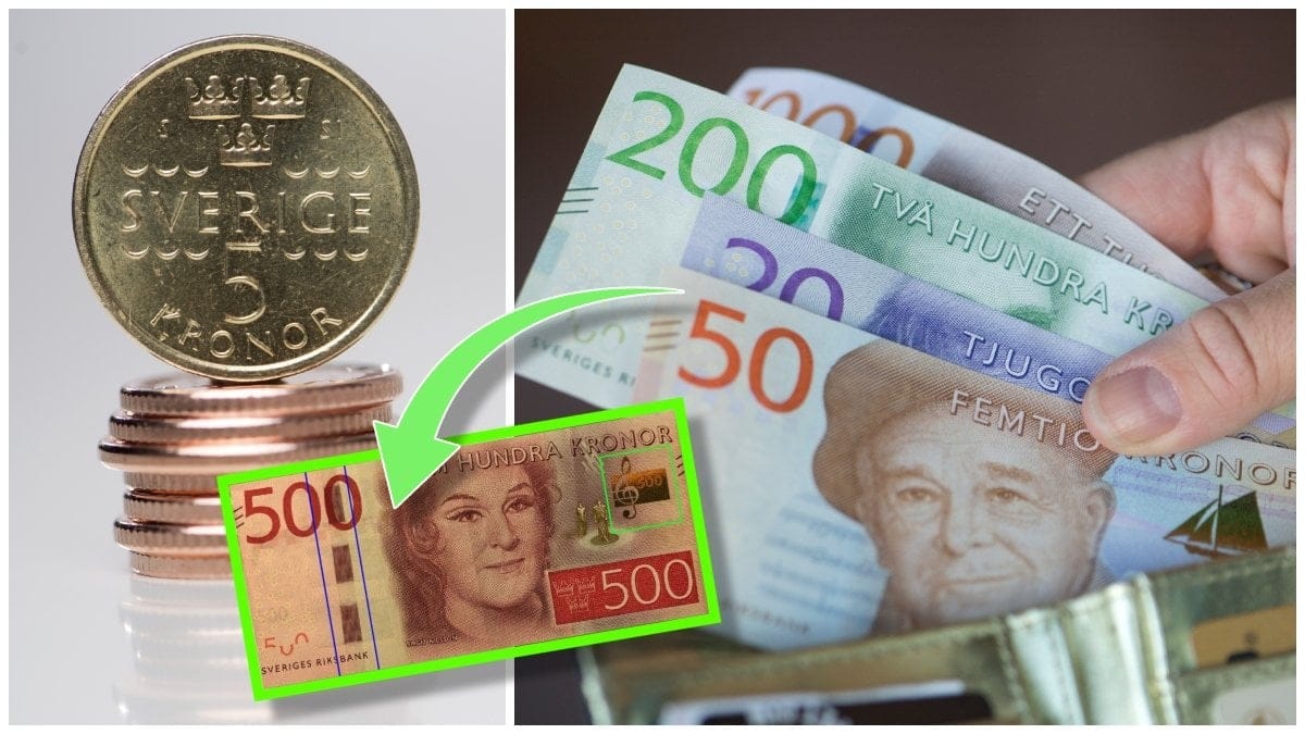 Mynt och svenska sedlar i en plånbok