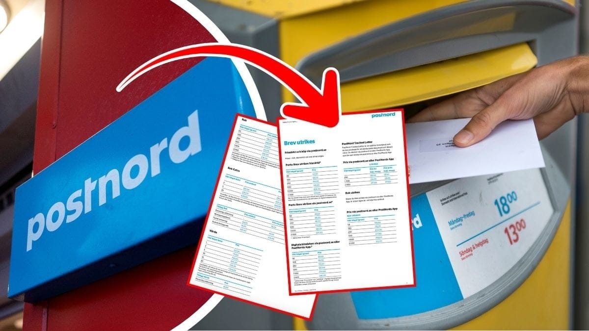 Postnord skylt på fasad och en brevlåda