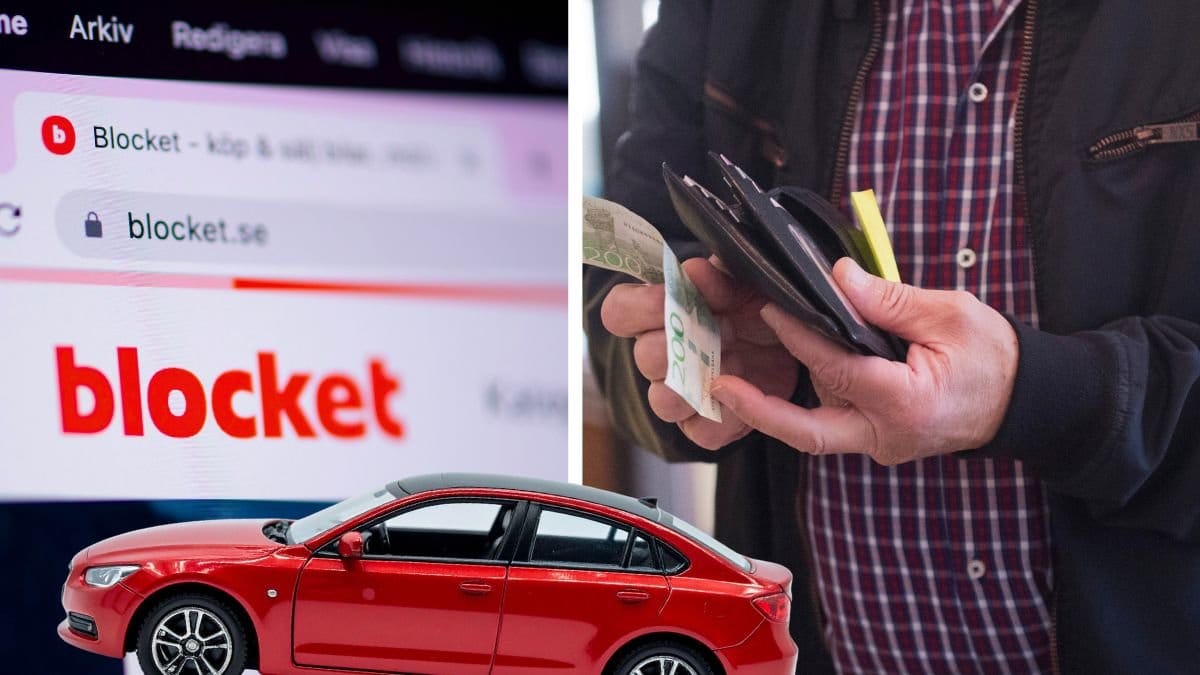 Blocket och en man som betalar kronor.