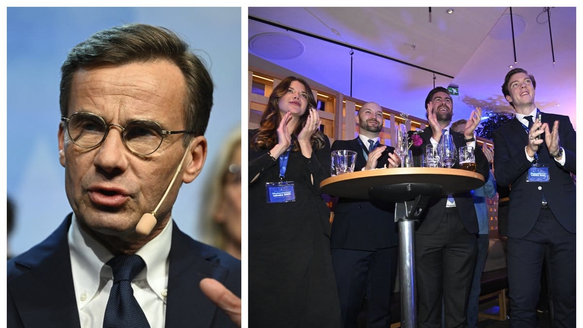 Ulf Kristersson (M) höll tal på Moderaternas valvaka.