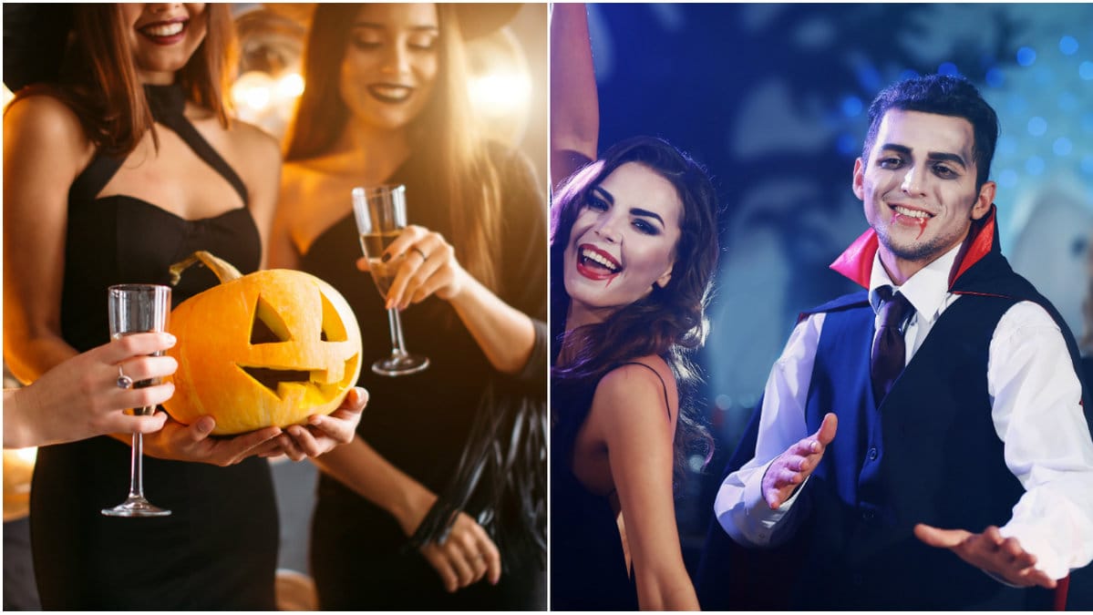 Människor på halloweenfest
