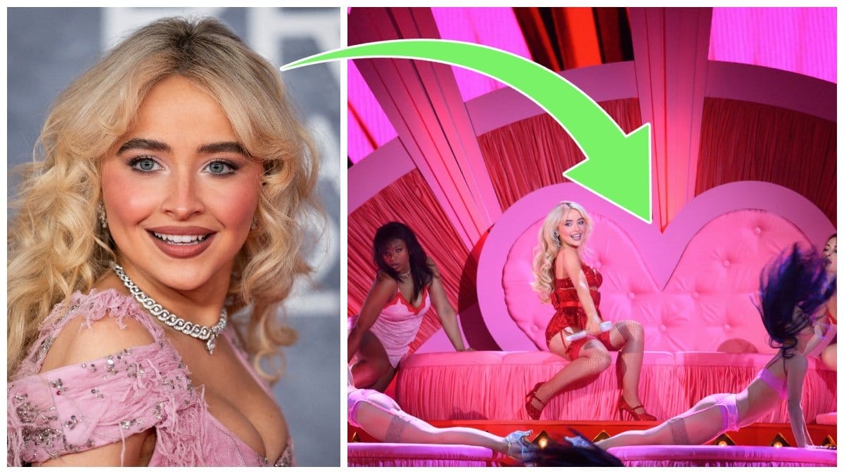 Sabrina Carpenter på röda mattan och Sabrina Carpenter på Brit Awards 2025.