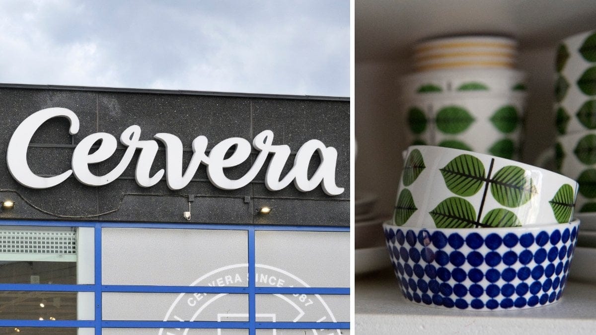 Bilder på porslin och en Cervera-skylt.