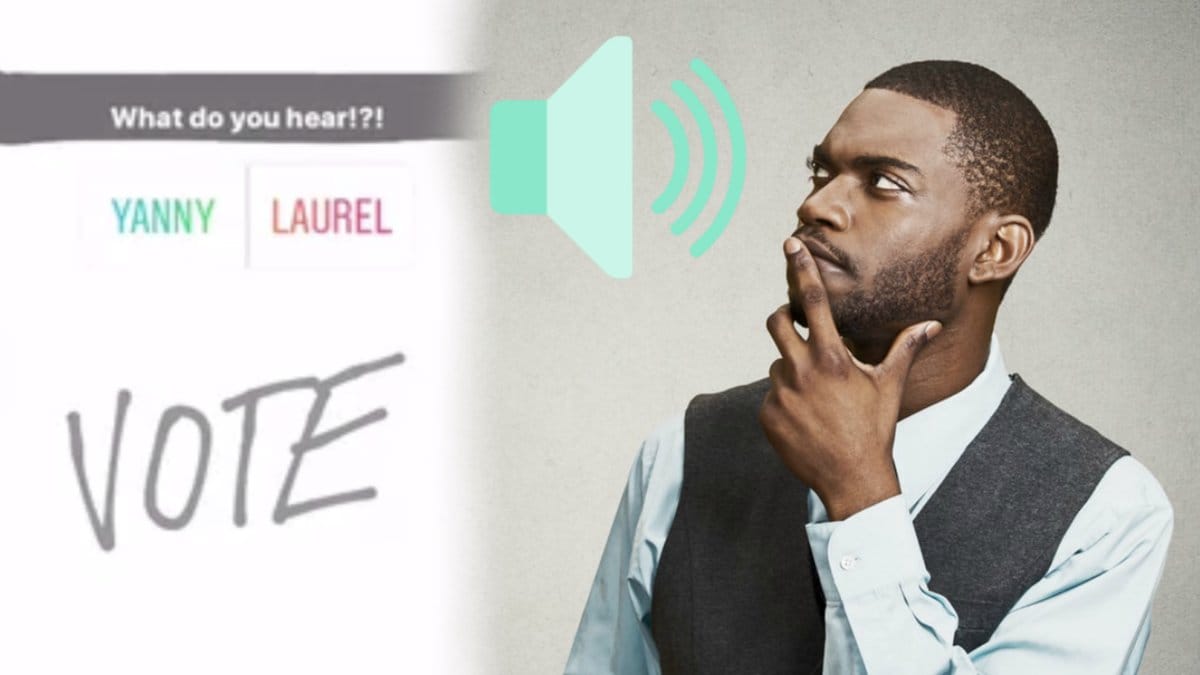 Text med yanny eller laurel/Man som är fundersam