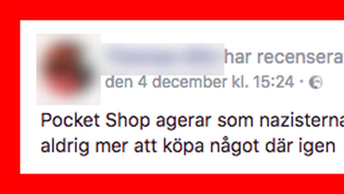 Hatiskt meddelande på Pocketshops Facebook