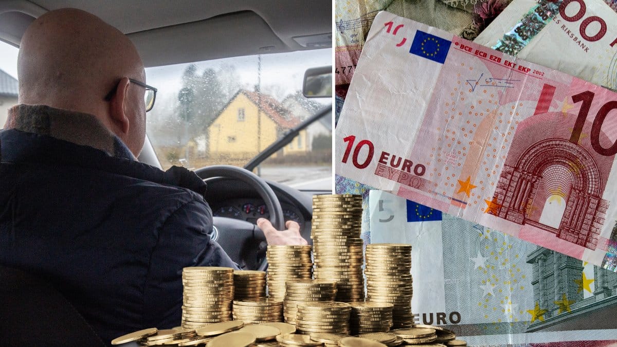 Man kör bil och euro sedlar.
