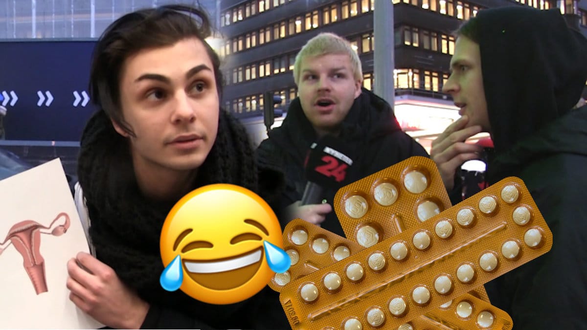 Flera personer och p-piller. Bildmontage