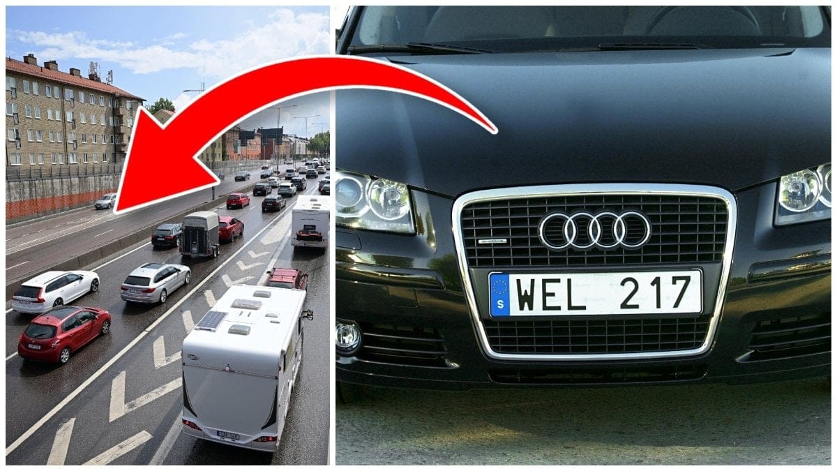 Trafik på en väg och fronten på en bil