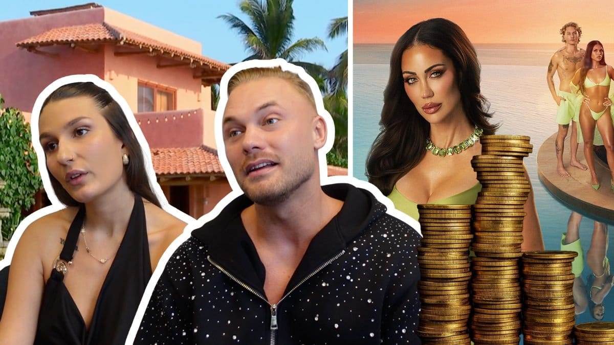 Tindra och Samuel från Paradise Hotel och Rebecca Stella och en trave mynt