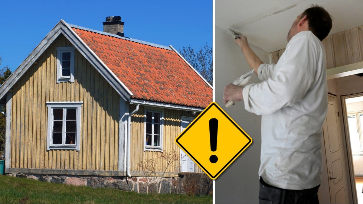 Hus och man som renoverar huset.