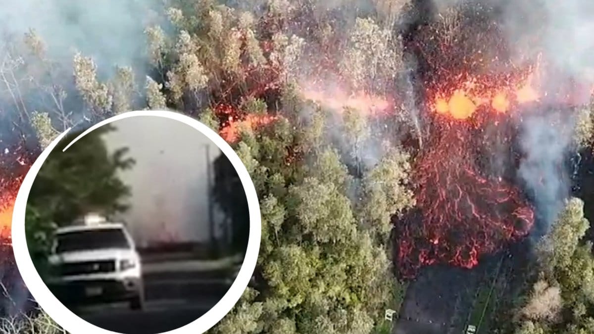 Lava sprutar upp ur marken/Lava i skogen