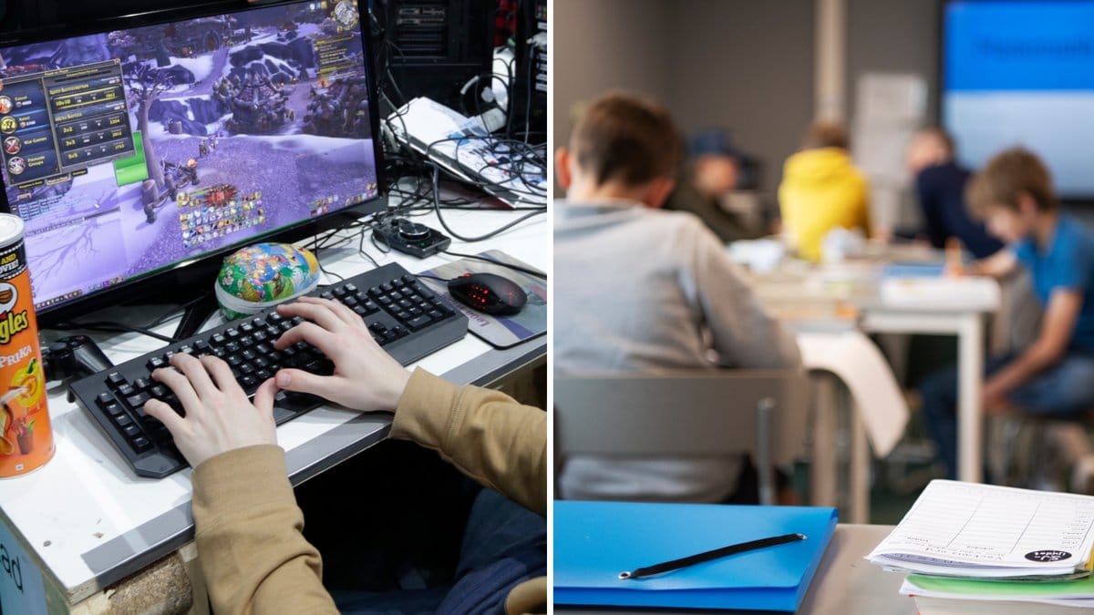 En som spelar och ett klassrum