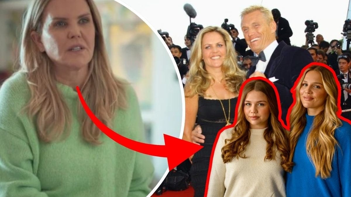 Anette Qviberg närbild vänster. dolph Lundgren och Anette Qviberg på röda mattan vänster.Utklippt bild på Ida Lundgren och Greta Lundgren höger.