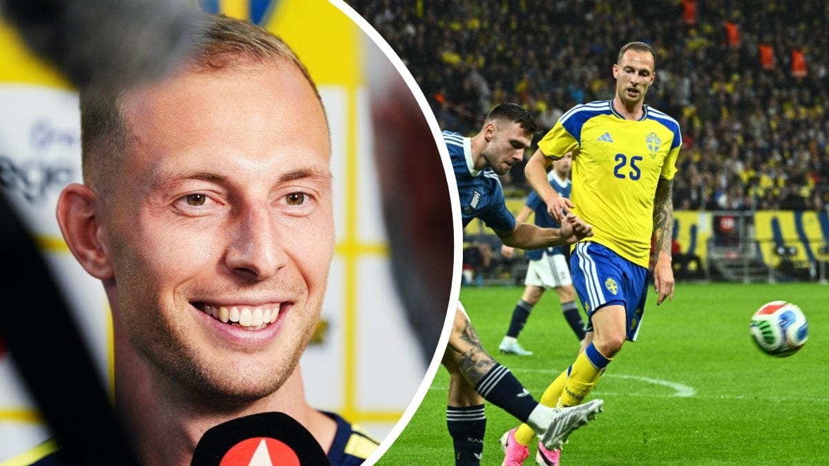 Gustaf Nilsson under en pressträff vänster. Greklands Andreas Ntoi mot Sveriges Gustaf Nilsson under träningslandskampen mellan Grekland och Sverige höger.