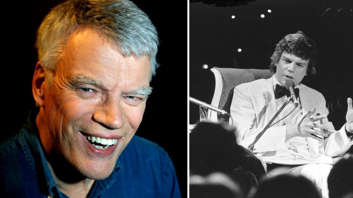 Jonas Hallberg närbild till vänster. Svartvit bild på Jonas Hallberg under Måndagsbörsen till höger.