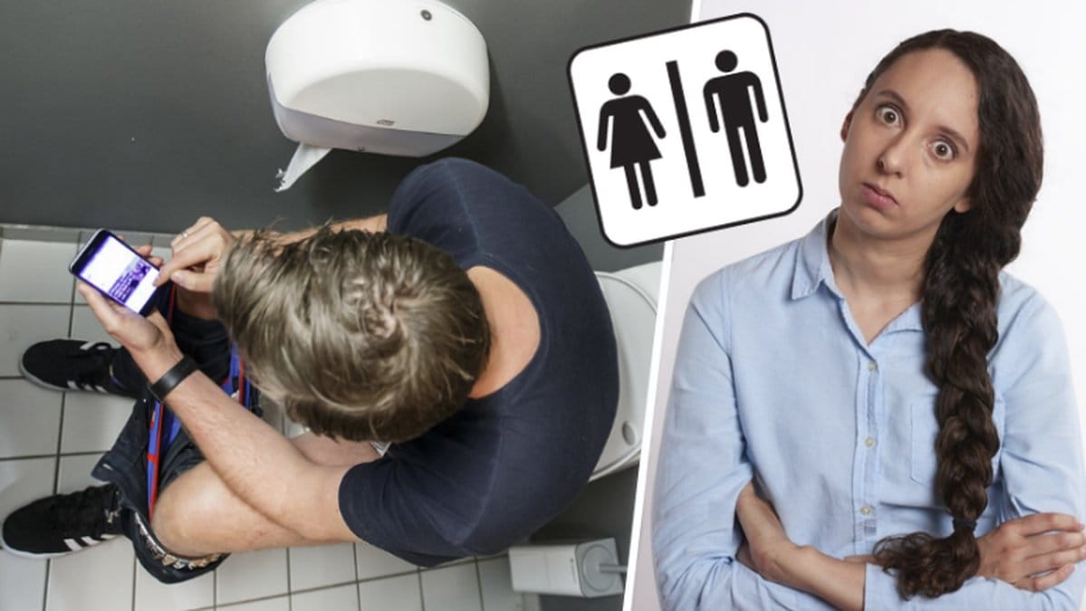 Man som sitter på toa, funderasm tjej