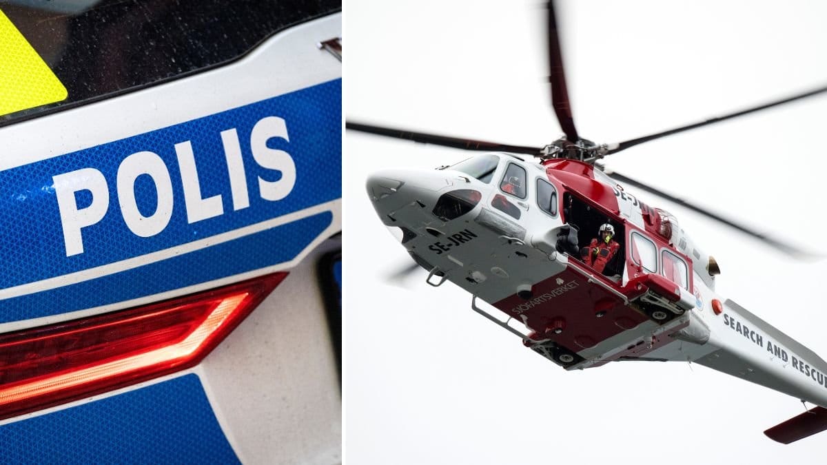 Polisbil och helikopter.